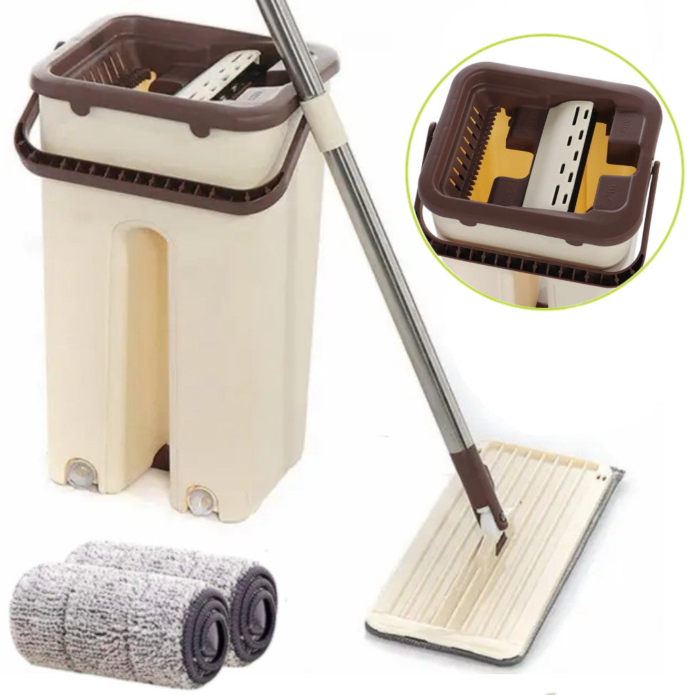 Швабра ледарка з віджимом 3,5л та 2насадки, Scratch Cleaning Mop, Бежовий / Комплект швабра з відром / Самовіджимаюча швабра