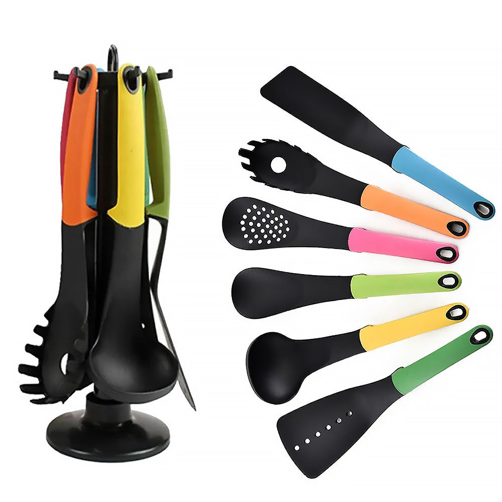 Набір кухонного приладдя Kitchen Cutlery Sets на підставці 6 предметів, Різнокольоровий / Кухонне начиння