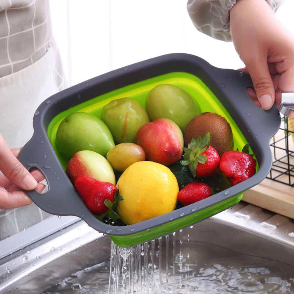 Складаний силіконовий друшляк з висувними ручками, Leach basket DL193 Зелений / Друшляк для раковини