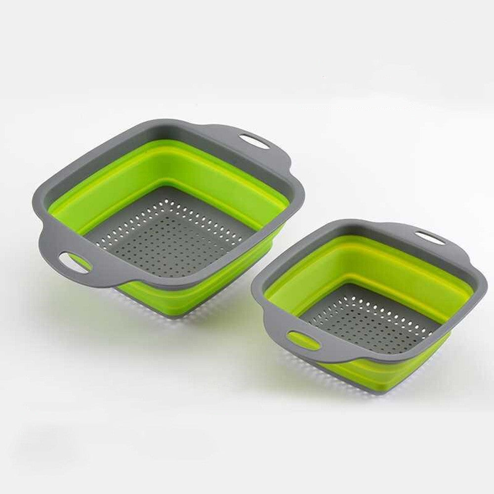 Складаний силіконовий друшляк з висувними ручками, Leach basket DL193 Зелений / Друшляк для раковини