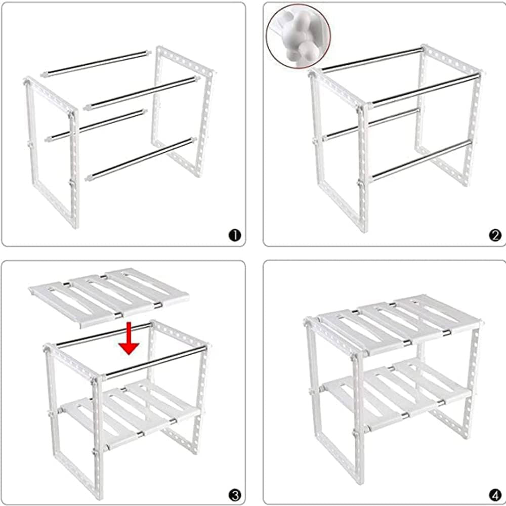 Регульована кухонна полиця, 38-70 см, KITCHEN RACK, Білий / Розсувний стелаж для зберігання посуду під раковину