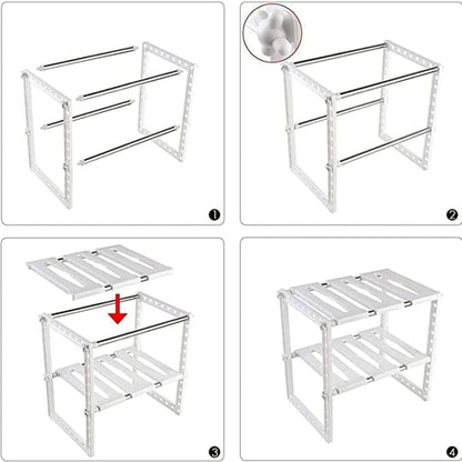 Регульована кухонна полиця, 38-70 см, KITCHEN RACK, Білий / Розсувний стелаж для зберігання посуду під раковину