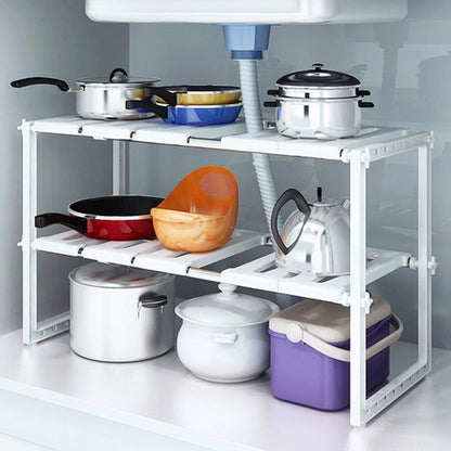 Регульована кухонна полиця, 38-70 см, KITCHEN RACK, Білий / Розсувний стелаж для зберігання посуду під раковину