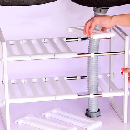 Регульована кухонна полиця, 38-70 см, KITCHEN RACK, Білий / Розсувний стелаж для зберігання посуду під раковину