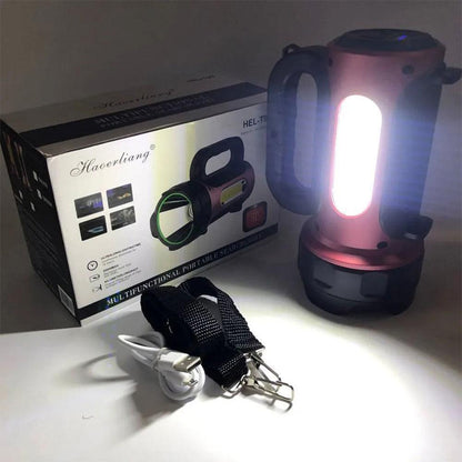 Кемпінговий ліхтар на сонячній батареї з Powerbank HEL-T93 LED + COB, Рожевий / Акумуляторний ліхтарик