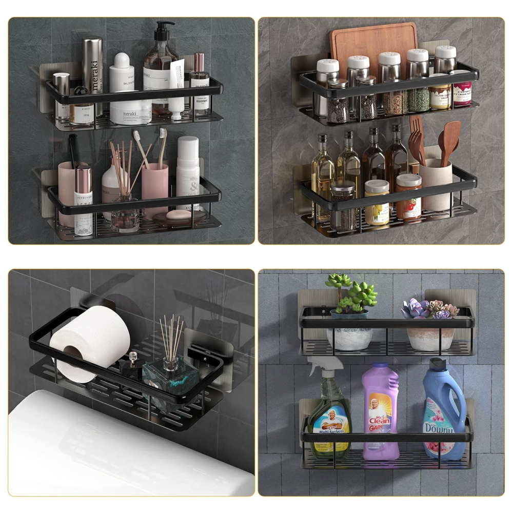 2 шт Металева полиця для ванної, (30*13*4,5см) Bathroom shelf, Чорна / Поличка у ванну кімнату