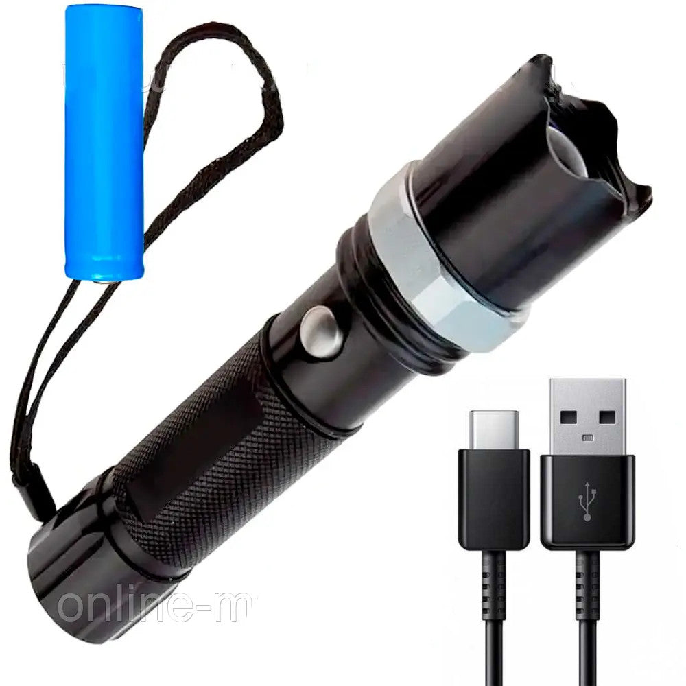 Тактичний ліхтар із Zoom, X-BALOG BL-T8626-XPE, Чорний / Акумуляторний ручний ліхтарик