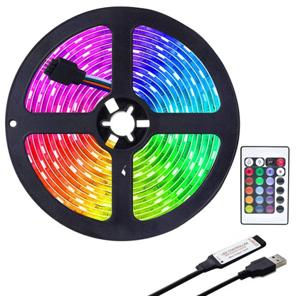 Світлодіодна стрічка 5 м, від USB та пульт TV LED Strip CB-5050, Чорний / Кімнатна лед підсвітка / RGB стрічка від повербанку