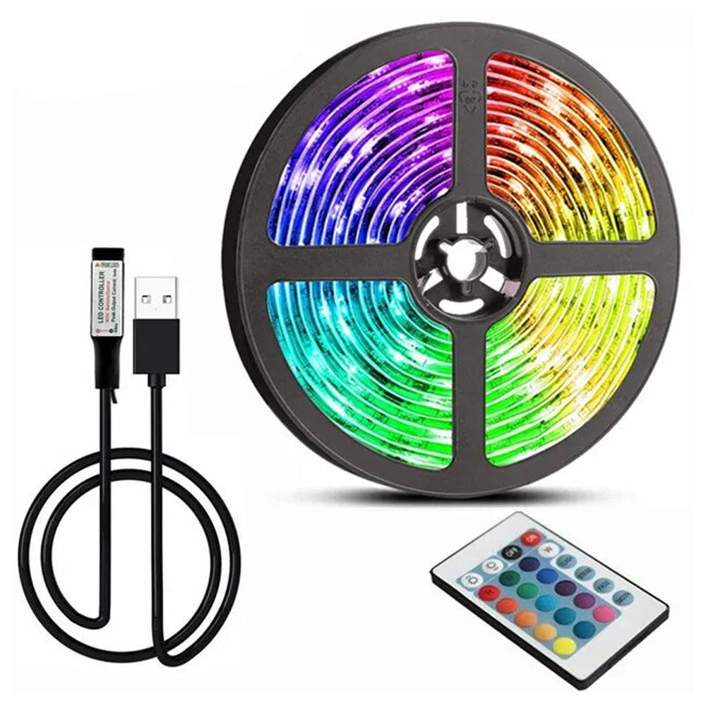 Світлодіодна стрічка 5 м, від USB та пульт TV LED Strip CB-5050, Чорний / Кімнатна лед підсвітка / RGB стрічка від повербанку