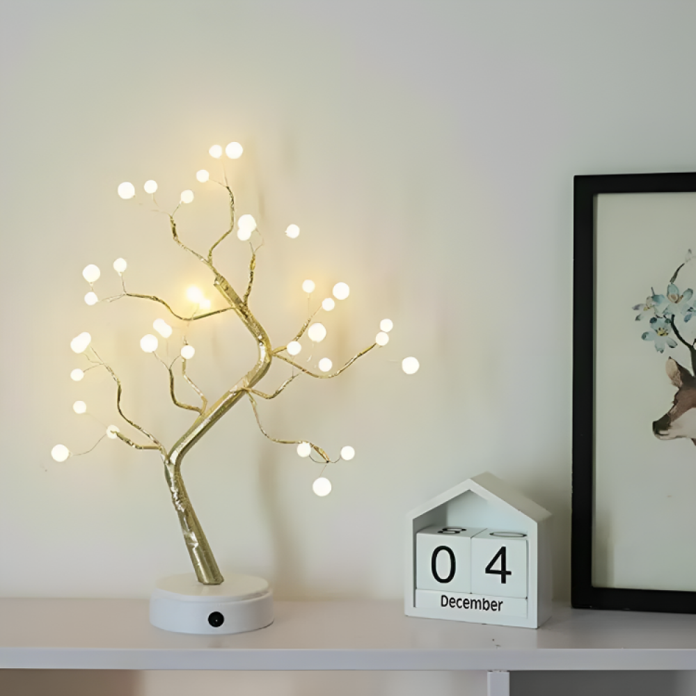 Настільний LED світильник 50см, DIY Auelife, Дерево Бонсай, від USB, Золоте / Нічник / Лампа на батарейках