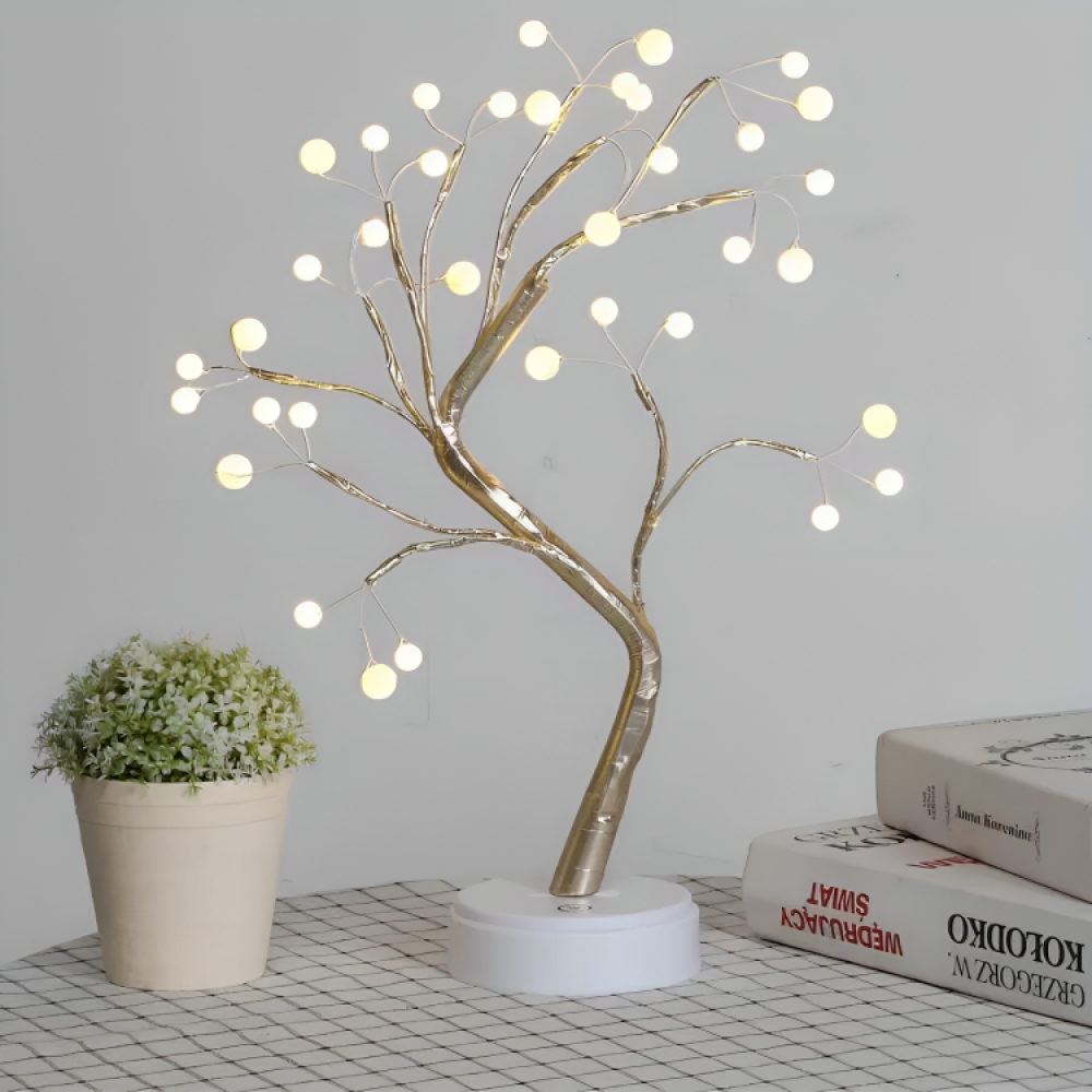 Настільний LED світильник 50см, DIY Auelife, Дерево Бонсай, від USB, Золоте / Нічник / Лампа на батарейках