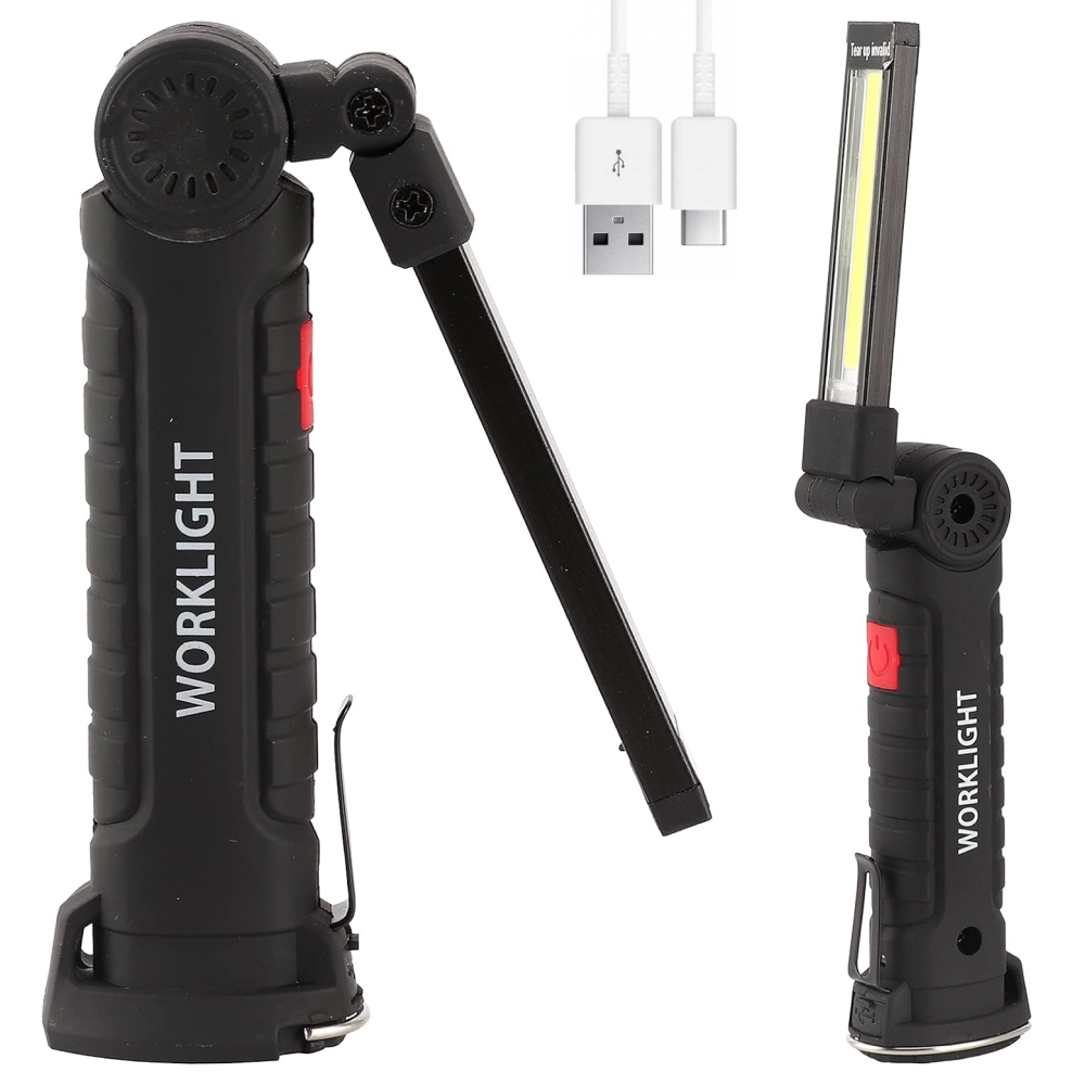 Акумуляторний ліхтарик на магніті, від USB WORKLIGHT-W51-SMD + COB, Чорний / Кемпінговий ліхтар / Підвісний ліхтарик для СТО