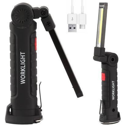 Акумуляторний ліхтарик на магніті, від USB WORKLIGHT-W51-SMD + COB, Чорний / Кемпінговий ліхтар / Підвісний ліхтарик для СТО