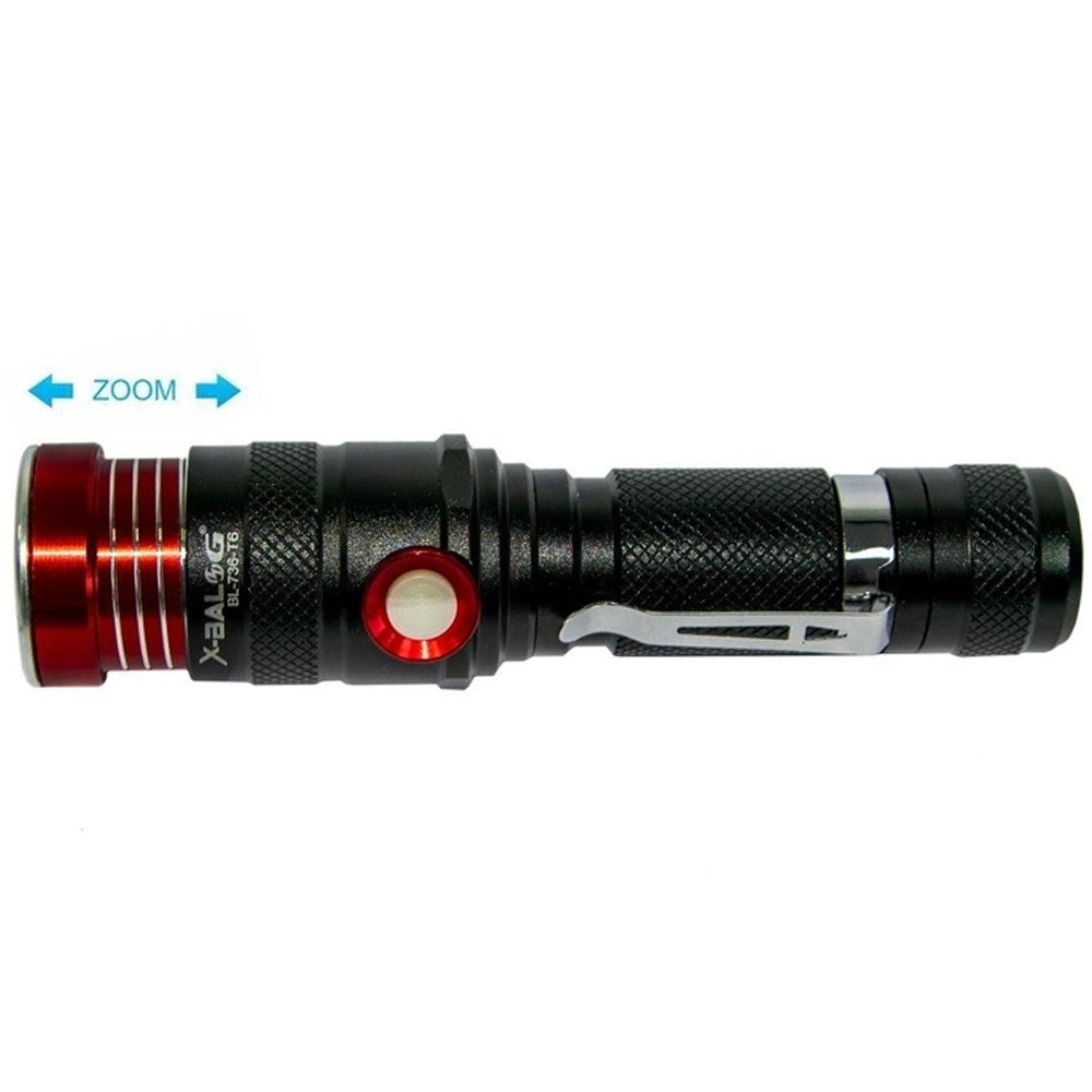Ліхтар акумуляторний BL 736 T6 з USB та зумом, Чорний з червоним / Ручний світлодіодний ліхтарик / Ліхтар на акумуляторі