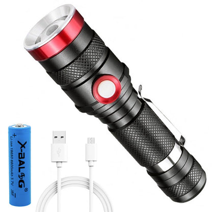 Ліхтар акумуляторний BL 736 T6 з USB та зумом, Чорний з червоним / Ручний світлодіодний ліхтарик / Ліхтар на акумуляторі