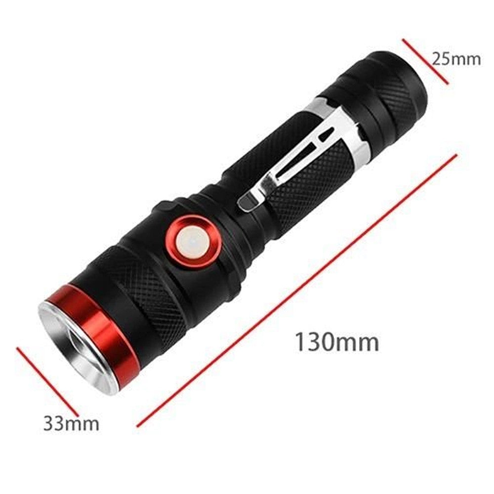 Ліхтар акумуляторний BL 736 T6 з USB та зумом, Чорний з червоним / Ручний світлодіодний ліхтарик / Ліхтар на акумуляторі