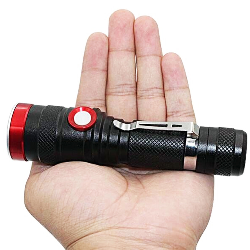 Ліхтар акумуляторний BL 736 T6 з USB та зумом, Чорний з червоним / Ручний світлодіодний ліхтарик / Ліхтар на акумуляторі