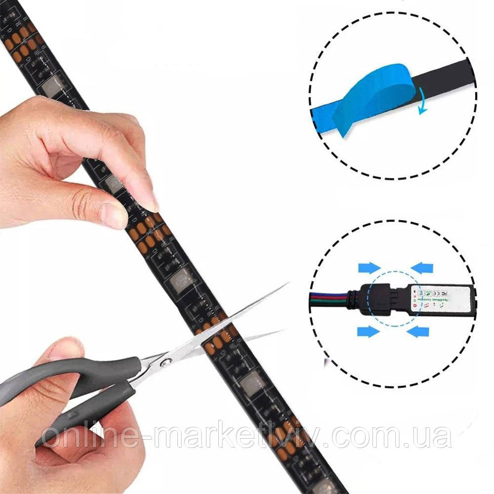 Світлодіодна стрічка 5 м, від USB та пульт TV LED Strip CB-5050, Чорний / Кімнатна лед підсвітка / RGB стрічка від повербанку