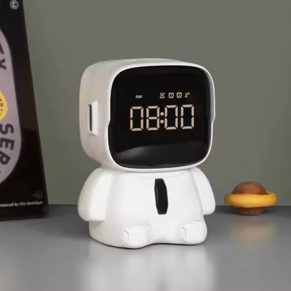 Настільний годинник космонавт Robot clock, Білий / Електронний годинник / Дитячий годинник-будильник