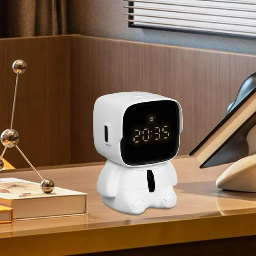 Настільний годинник космонавт Robot clock, Білий / Електронний годинник / Дитячий годинник-будильник