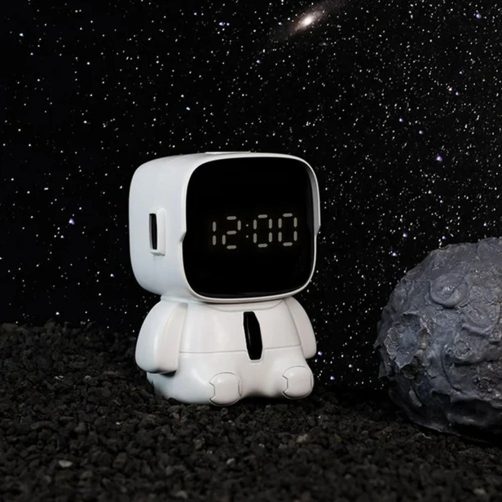 Настільний годинник космонавт Robot clock, Білий / Електронний годинник / Дитячий годинник-будильник