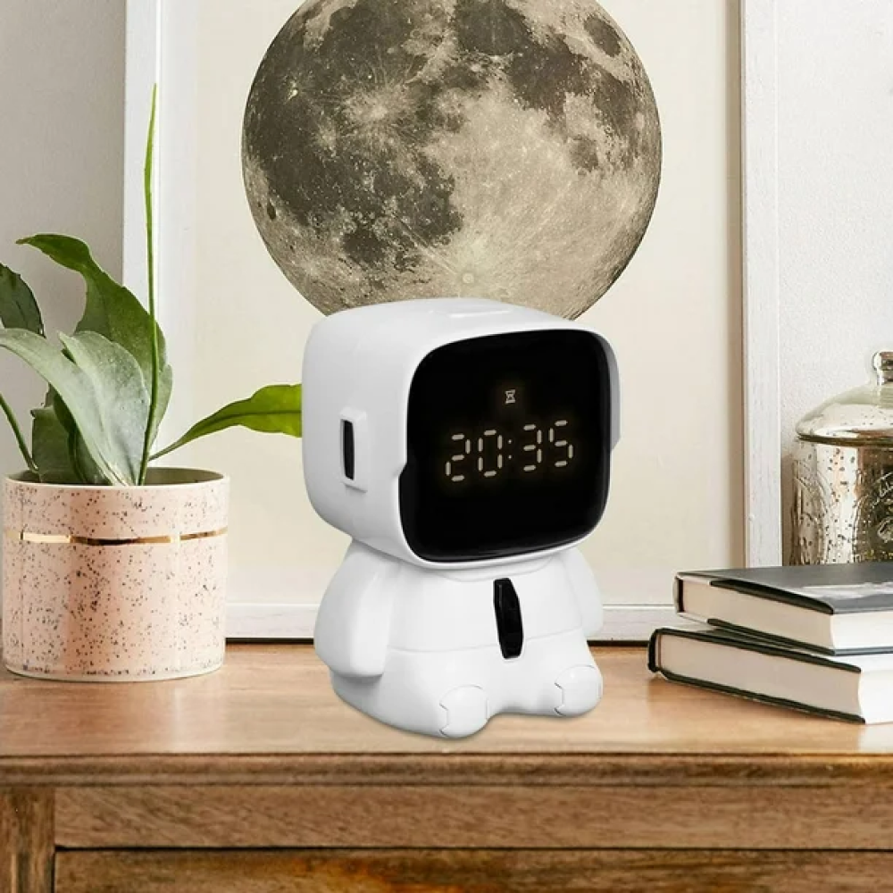 Настільний годинник космонавт Robot clock, Білий / Електронний годинник / Дитячий годинник-будильник