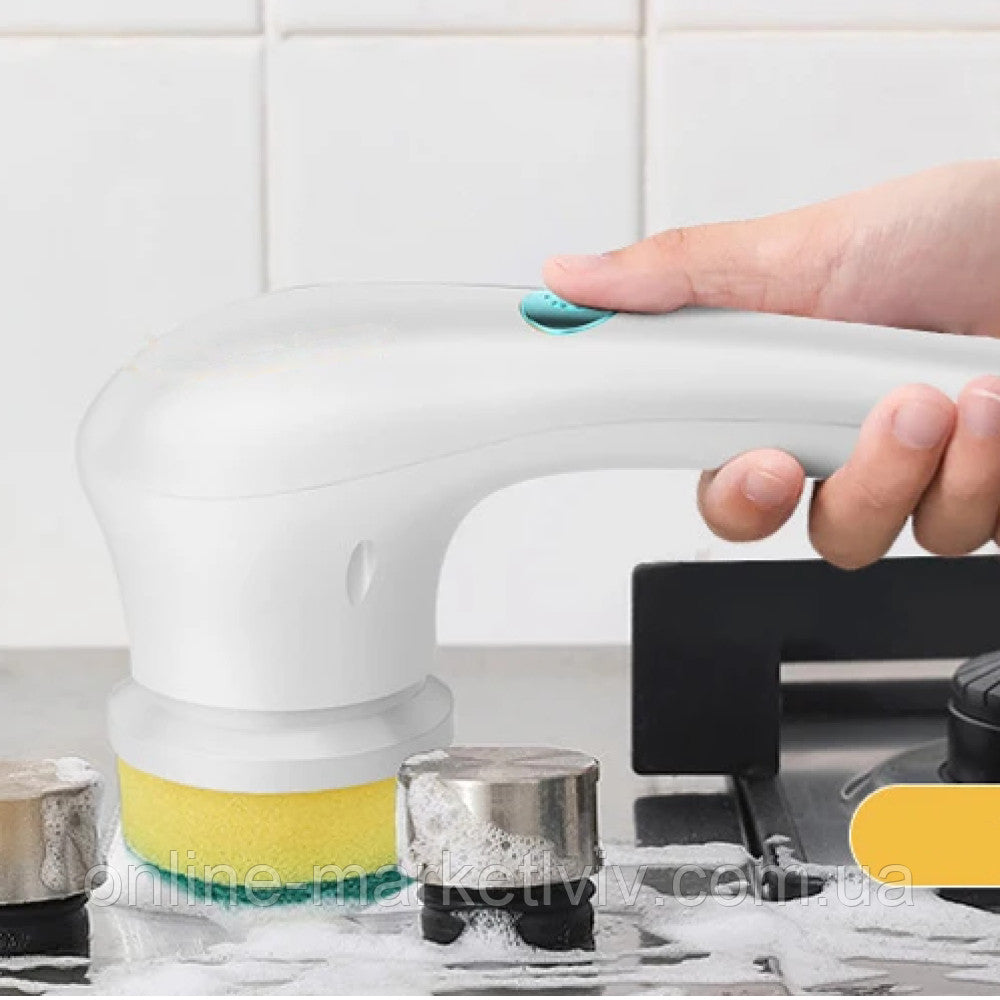 Електрична щітка для прибирання з 5 насадками, Magic Brush, з USB, Білий / Бездротова електрощітка для прибирання
