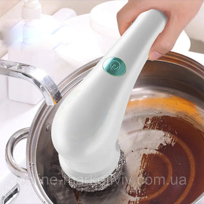 Електрична щітка для прибирання з 5 насадками, Magic Brush, з USB, Білий / Бездротова електрощітка для прибирання