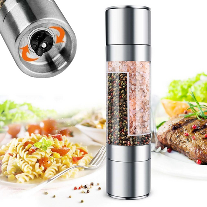Подвійний млин для перцю та солі механічний, Duo Grinder, Сріблястий / Ручний млин для спецій / Подрібнювач спецій