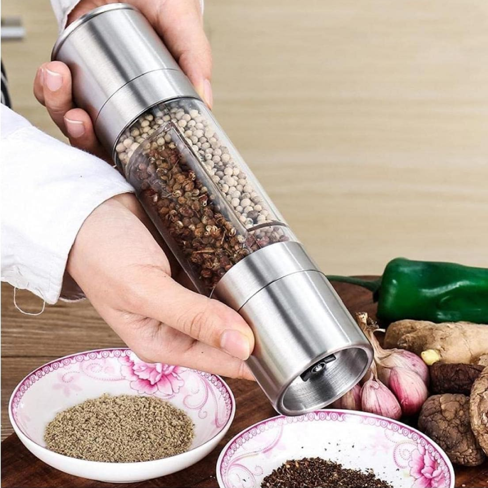 Подвійний млин для перцю та солі механічний, Duo Grinder, Сріблястий / Ручний млин для спецій / Подрібнювач спецій