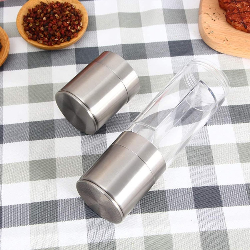 Подвійний млин для перцю та солі механічний, Duo Grinder, Сріблястий / Ручний млин для спецій / Подрібнювач спецій