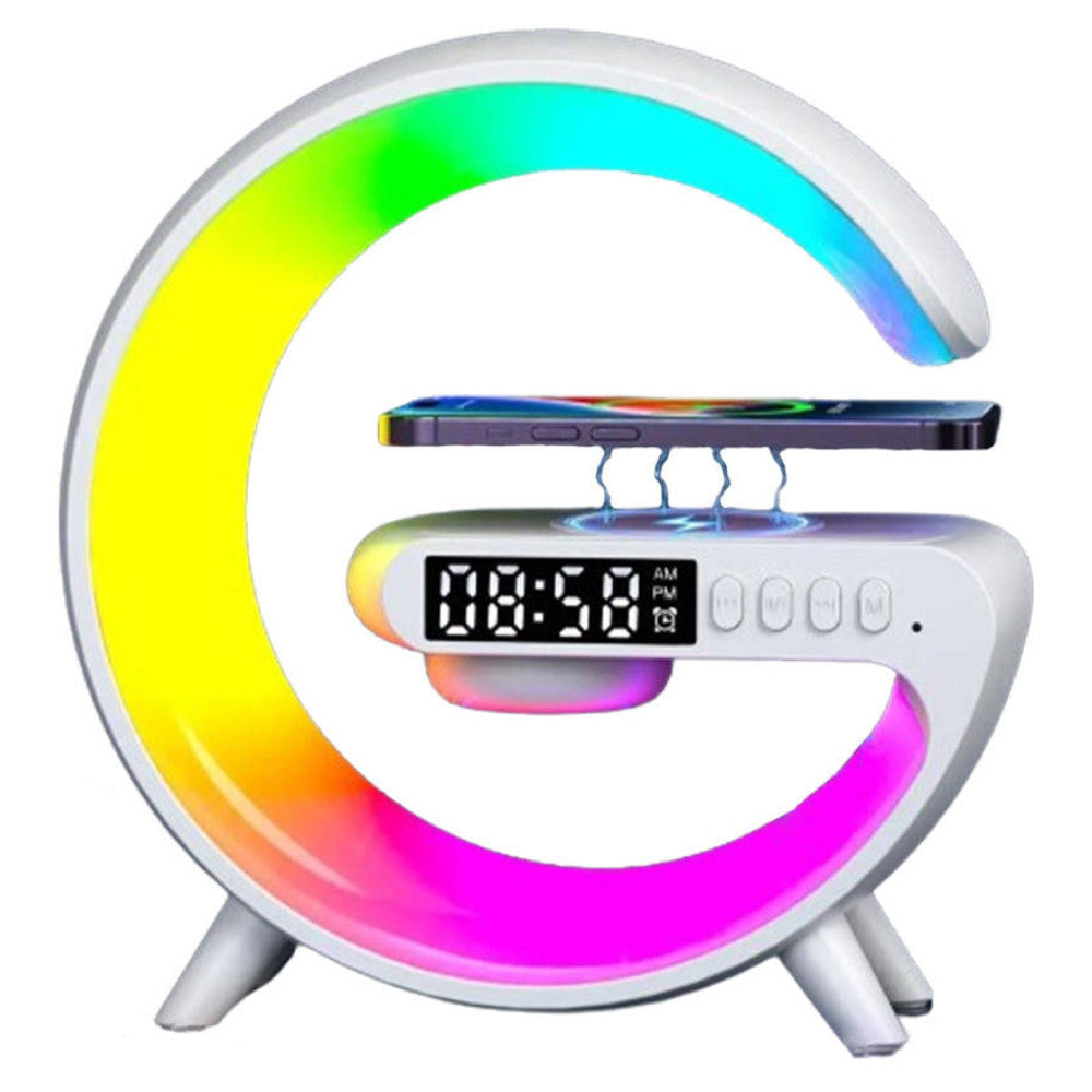 Настільна лампа нічник RGB з бездротовою зарядкою 3в1, G63, Біла / Світильник з Bluetooth колонкою / Смарт лампа