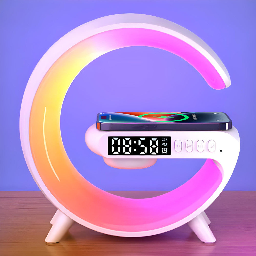 Настільна лампа нічник RGB з бездротовою зарядкою 3в1, G63, Біла / Світильник з Bluetooth колонкою / Смарт лампа
