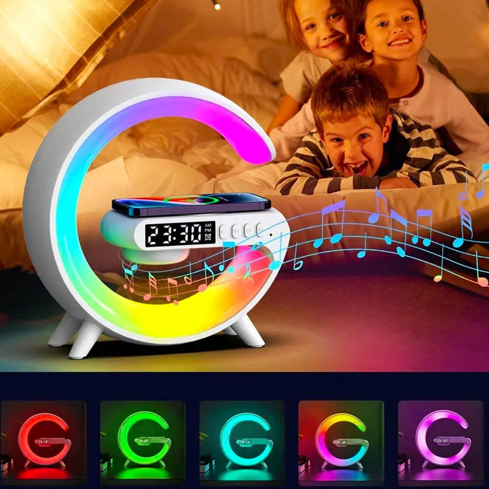Настільна лампа нічник RGB з бездротовою зарядкою 3в1, G63, Біла / Світильник з Bluetooth колонкою / Смарт лампа