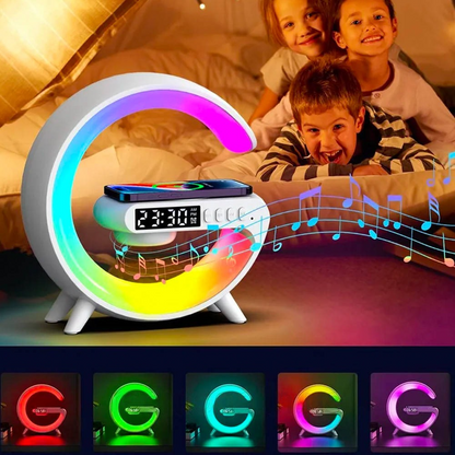 Настільна лампа нічник RGB з бездротовою зарядкою 3в1, G63, Біла / Світильник з Bluetooth колонкою / Смарт лампа