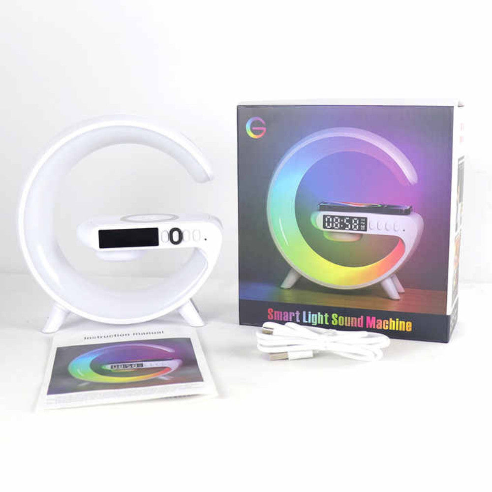 Настільна лампа нічник RGB з бездротовою зарядкою 3в1, G63, Біла / Світильник з Bluetooth колонкою / Смарт лампа