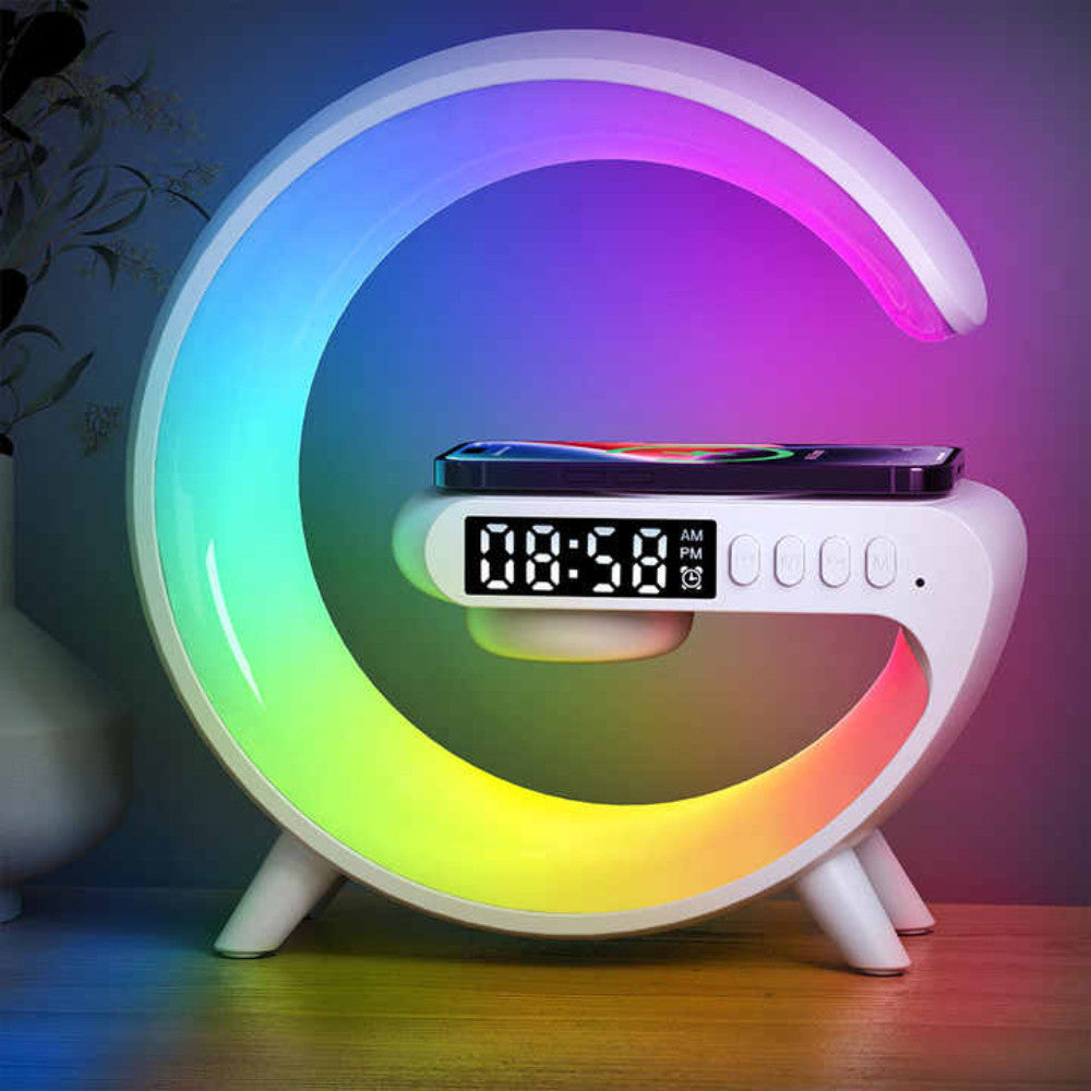 Настільна лампа нічник RGB з бездротовою зарядкою 3в1, G63, Біла / Світильник з Bluetooth колонкою / Смарт лампа