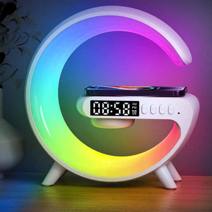 Настільна лампа нічник RGB з бездротовою зарядкою 3в1, G63, Біла / Світильник з Bluetooth колонкою / Смарт лампа
