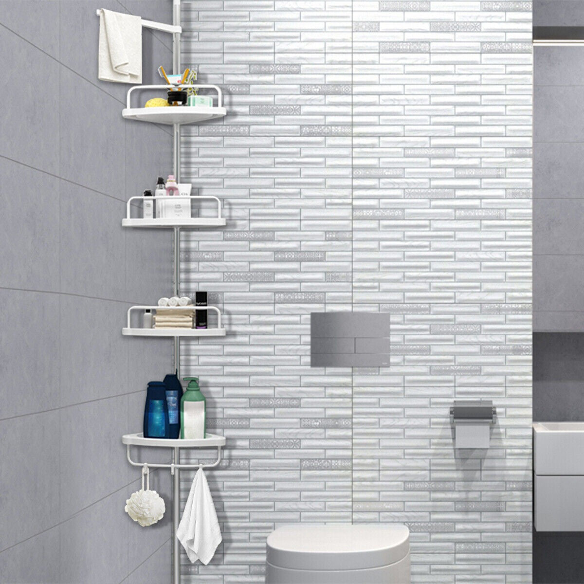 Кутова полиця для ванної 320х33см, Multi Corner Shelf GY-188 White, Білий / Розсувна полиця для ванної кімнати