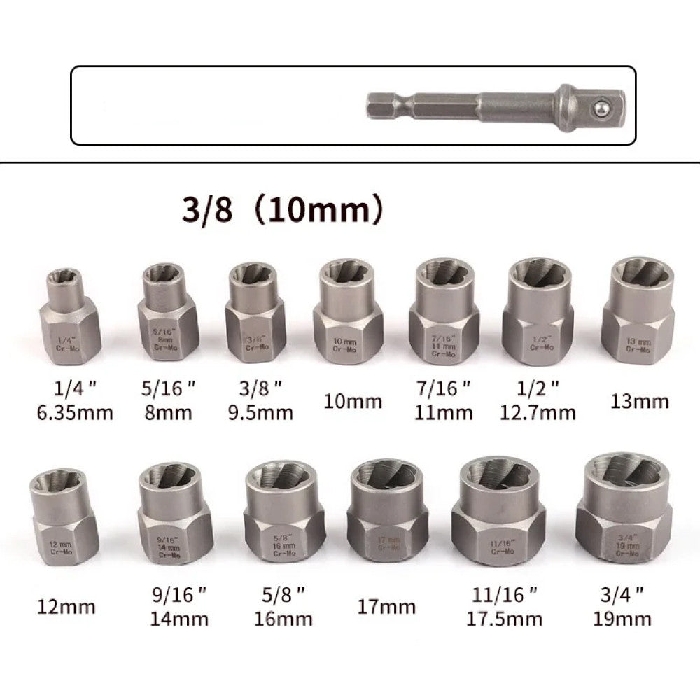 Набір екстракторів 14шт, Nut Extractor, Чорний / Набір для відкручування болтів / Набір головок для пошкоджених болтів