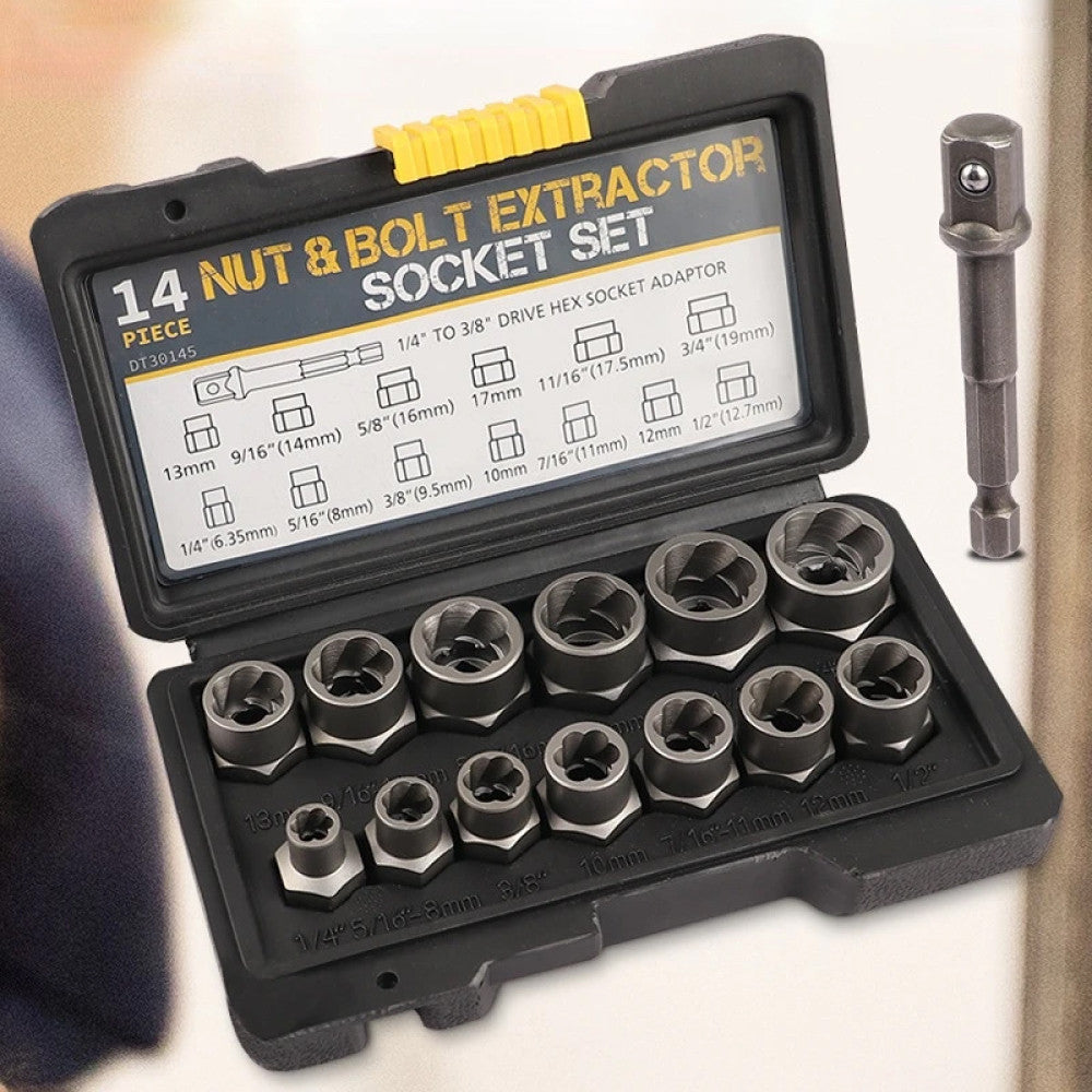 Набір екстракторів 14шт, Nut Extractor, Чорний / Набір для відкручування болтів / Набір головок для пошкоджених болтів