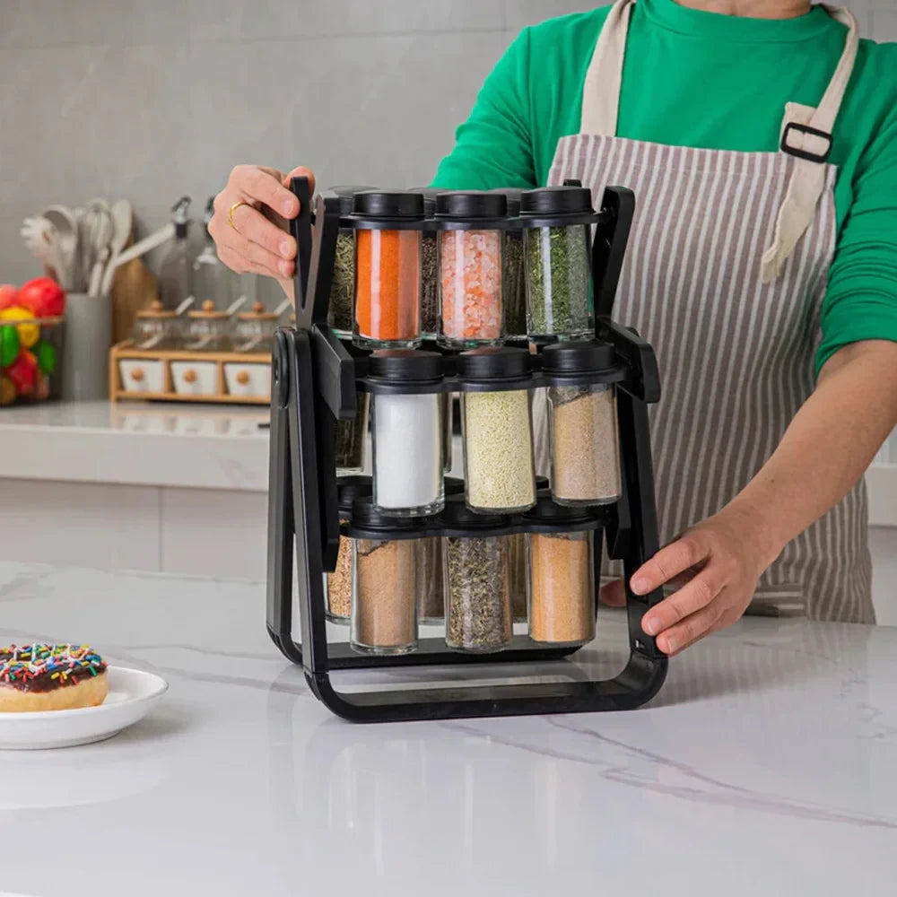 Органайзер для спецій на 18 баночок, що обертається, Spice Rack, Чорний / Карусель для спецій / Набір для спецій