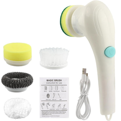 Електрична щітка для прибирання з 5 насадками, Magic Brush, з USB, Білий / Бездротова електрощітка для прибирання