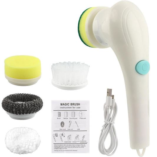 Електрична щітка для прибирання з 5 насадками, Magic Brush, з USB, Білий / Бездротова електрощітка для прибирання