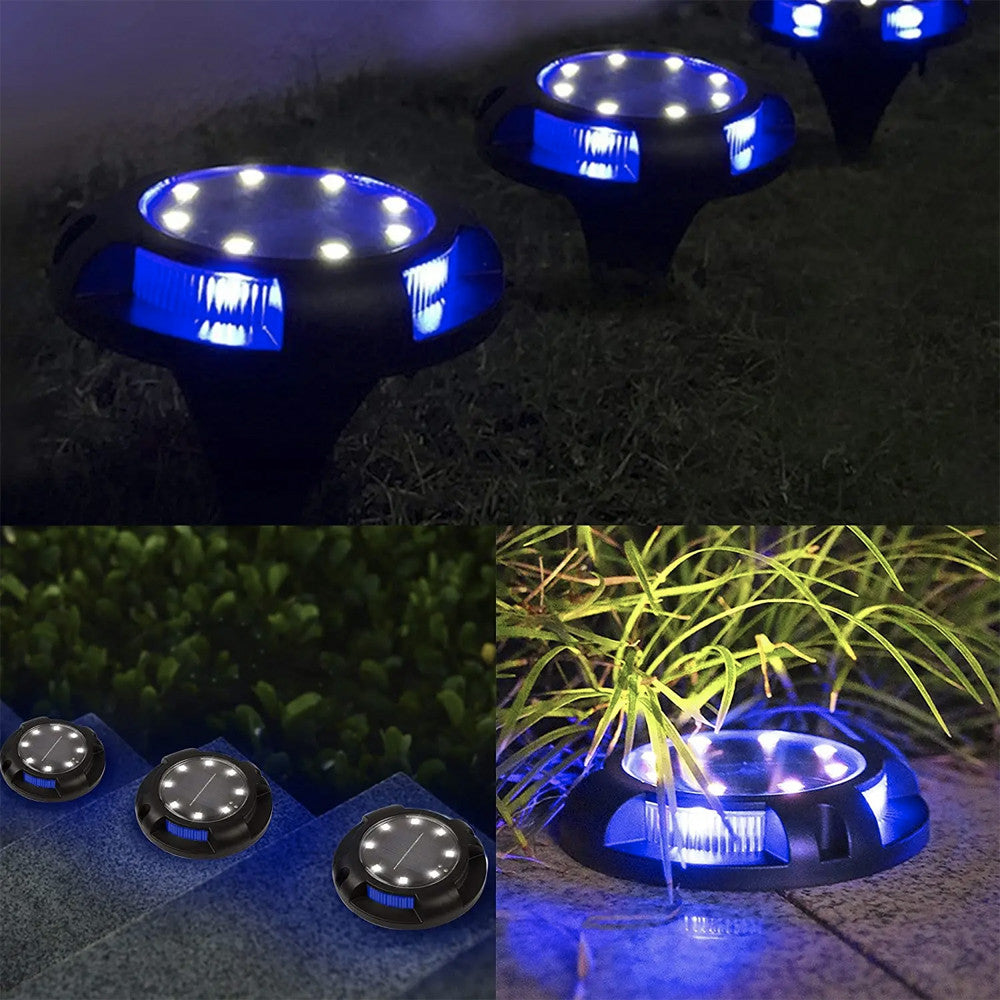 Комплект 4 шт, Садові ліхтарики на сонячній батареї 8 LED, Чорний / Вуличні світильники в ґрунт / Садовий ліхтарик