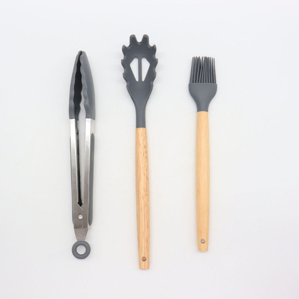 Набір кухонного приладдя 12шт Kitchen Set, Сірий / Кухонний набір силіконовий з підставкою