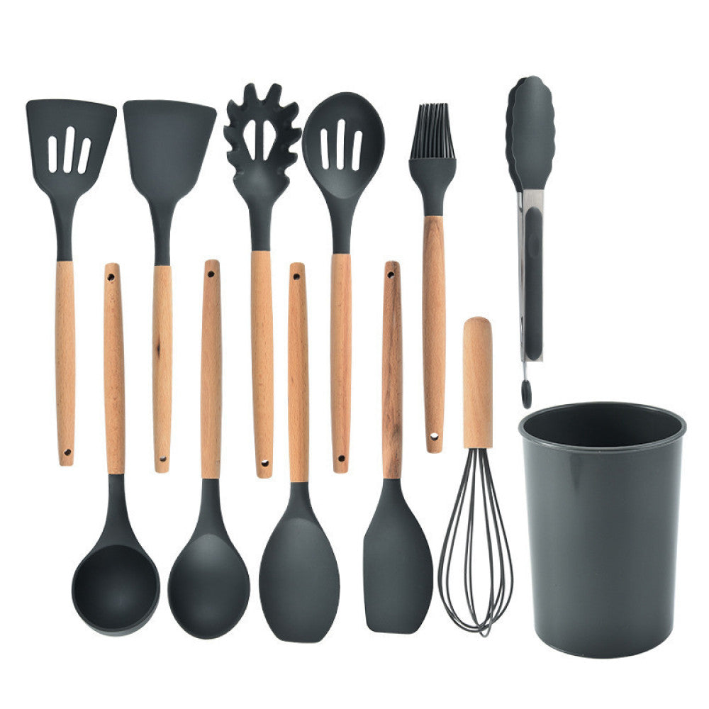 Набір кухонного приладдя 12шт Kitchen Set, Сірий / Кухонний набір силіконовий з підставкою