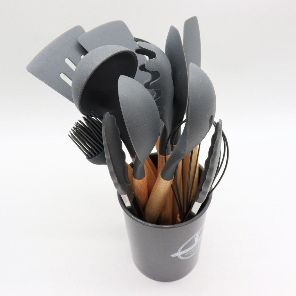 Набір кухонного приладдя 12шт Kitchen Set, Сірий / Кухонний набір силіконовий з підставкою