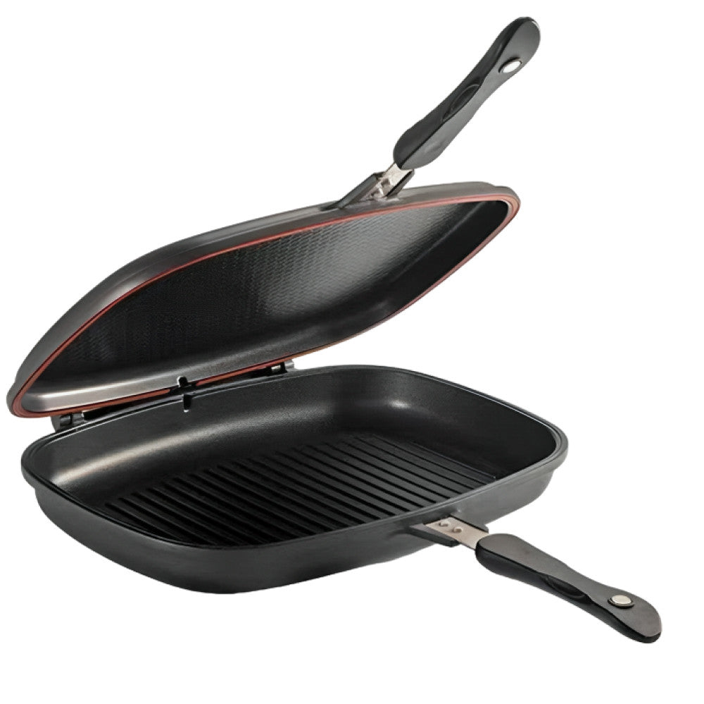 Подвійна сковорода гриль 32 см, Double grill Pan, Чорний / Сковорідка гриль / Антипригарна сковорода