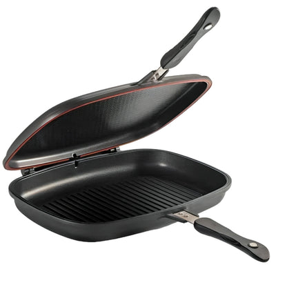 Подвійна сковорода гриль 32 см, Double grill Pan, Чорний / Сковорідка гриль / Антипригарна сковорода